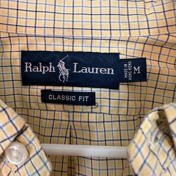 Ralph Lauren Men’s Classic Fit Medium Yellow checkered button down Long Sleeve - Picture 6 of 9